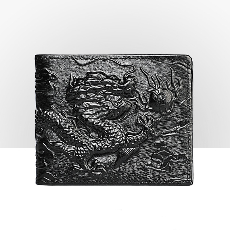 3D Printing Foto - Hochwertiges echtes Leder, kurze Geldbörse, 3D-Drachen-Stil,