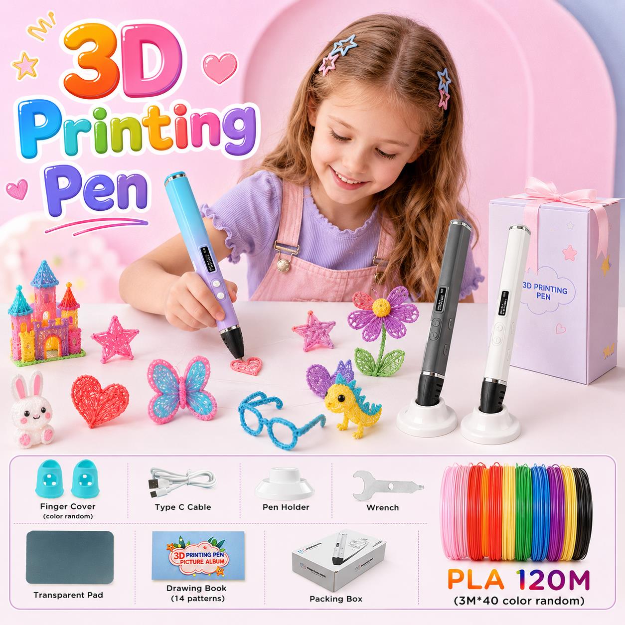 3D Printing Nylon Filament - 3D-Druckstift für Kinder mit Typ-C-Ladefunktion, OLED-Display,